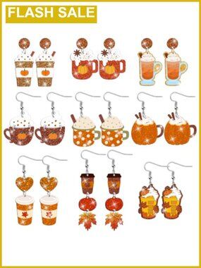 Glitter Acrylic Coffee Cup Dangle Earrings Stainless Steel Hooks